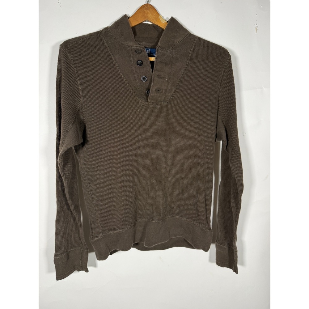 Polo Ralph Lauren Mens Brown Waffle Knit Henley Thermal Shirt Size M Long Sleeve